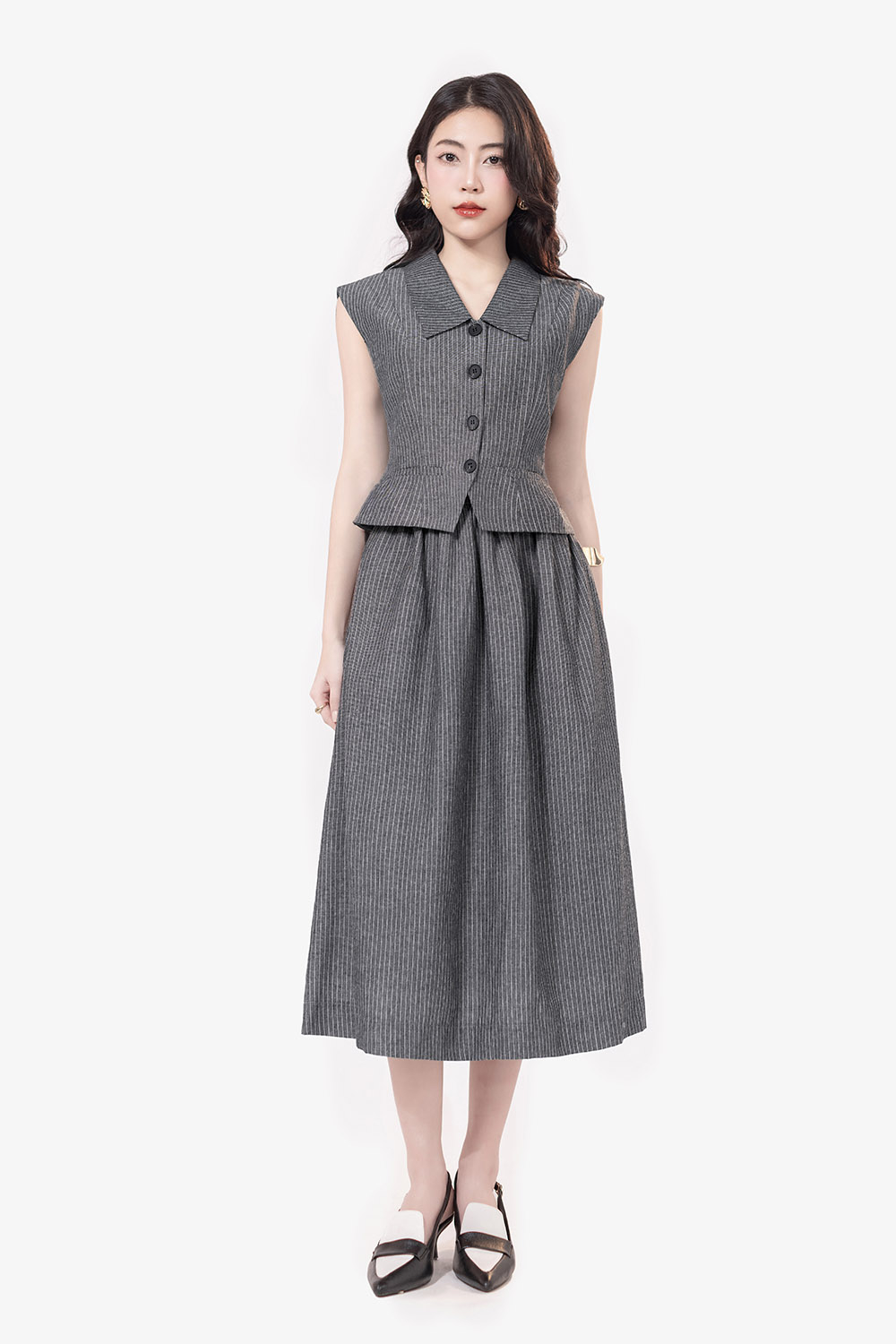 Áo gile công sở kẻ sọc màu xám