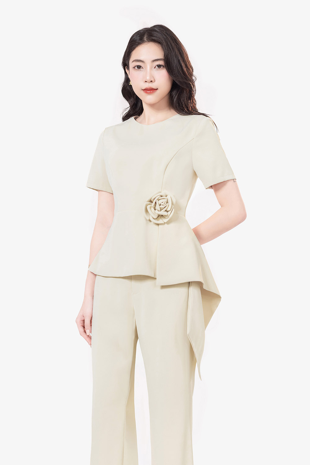 Áo peplum công sở nữ đính hoa