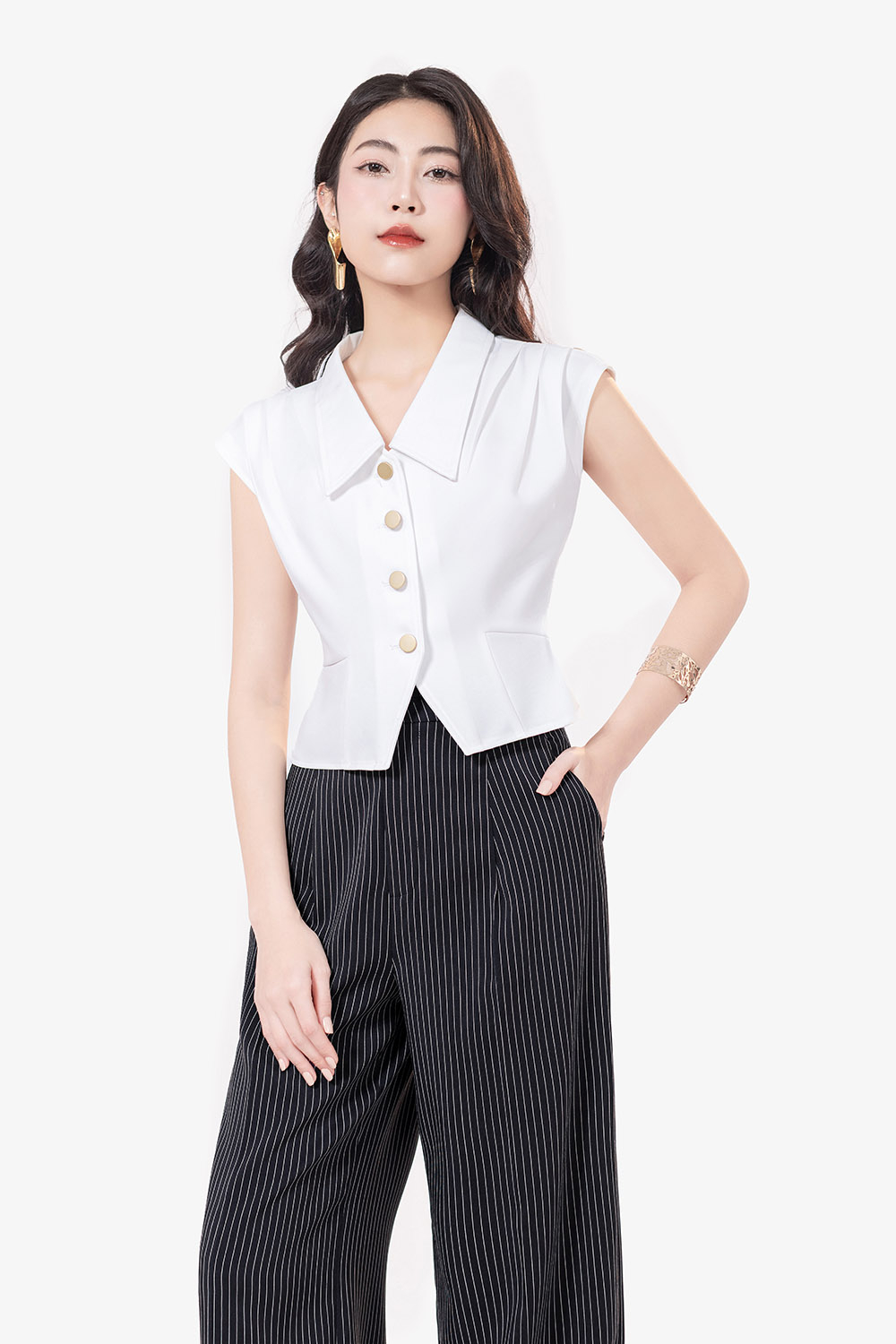 Kieu Trang Áo kiểu nữ công sở cổ xếp ly tay lỡ thời trang Eden - ASM248