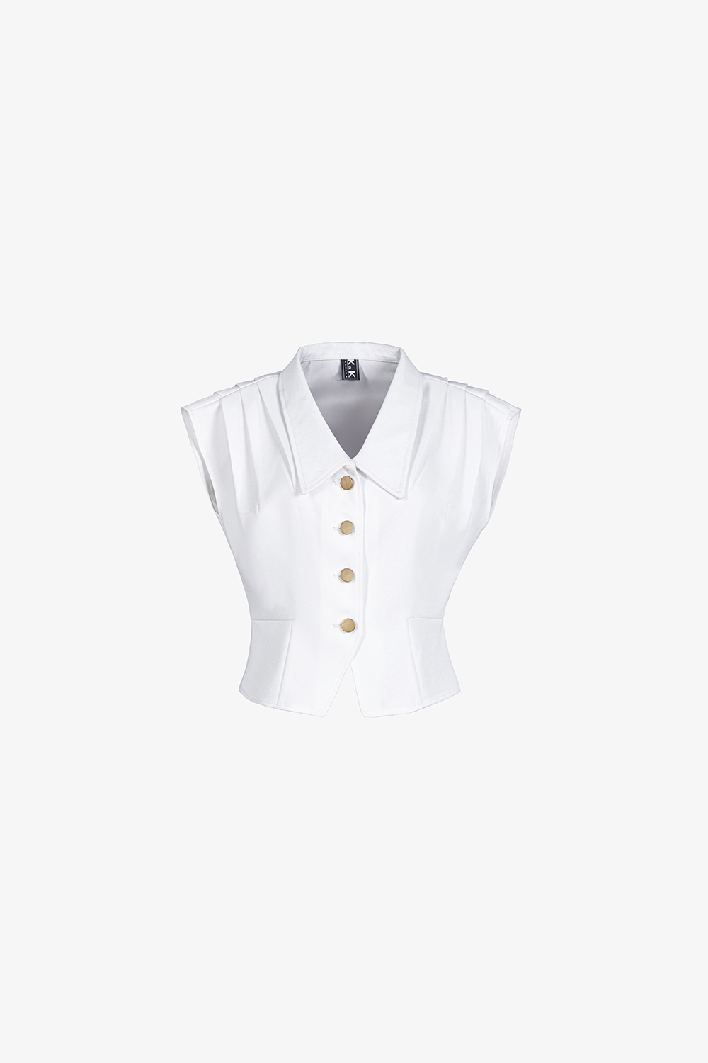 Áo kiểu công sở màu trắng xếp ly vai