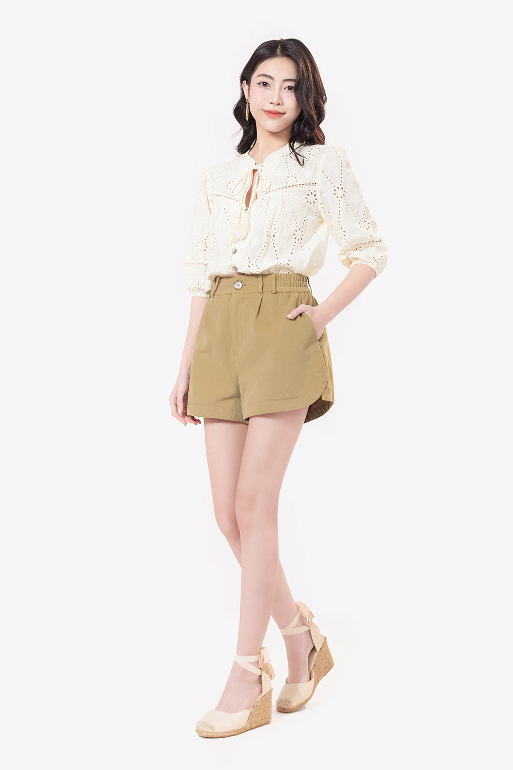 Quần short nữ eo bo chun cài cúc trước