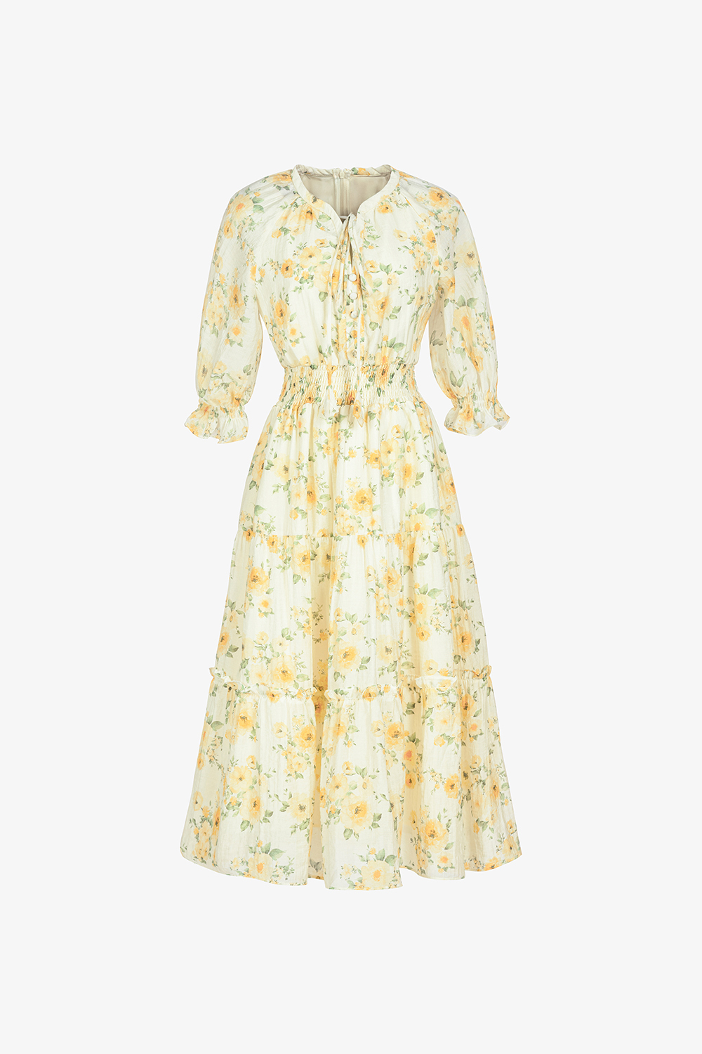 Đầm hoa dáng dài đuôi cá cổ phối nơ