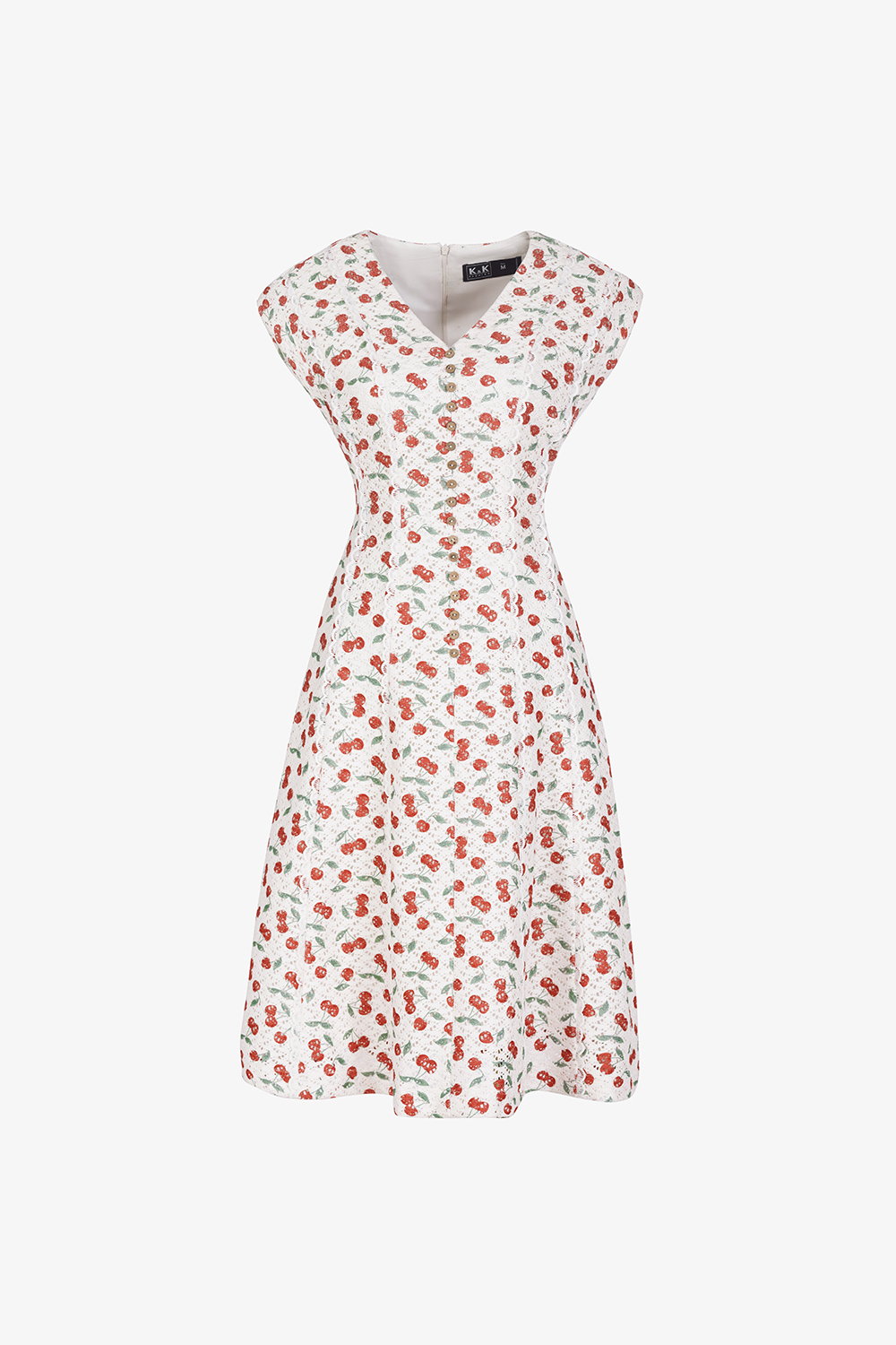 Đầm trắng họa tiết dáng chữ A phối nút