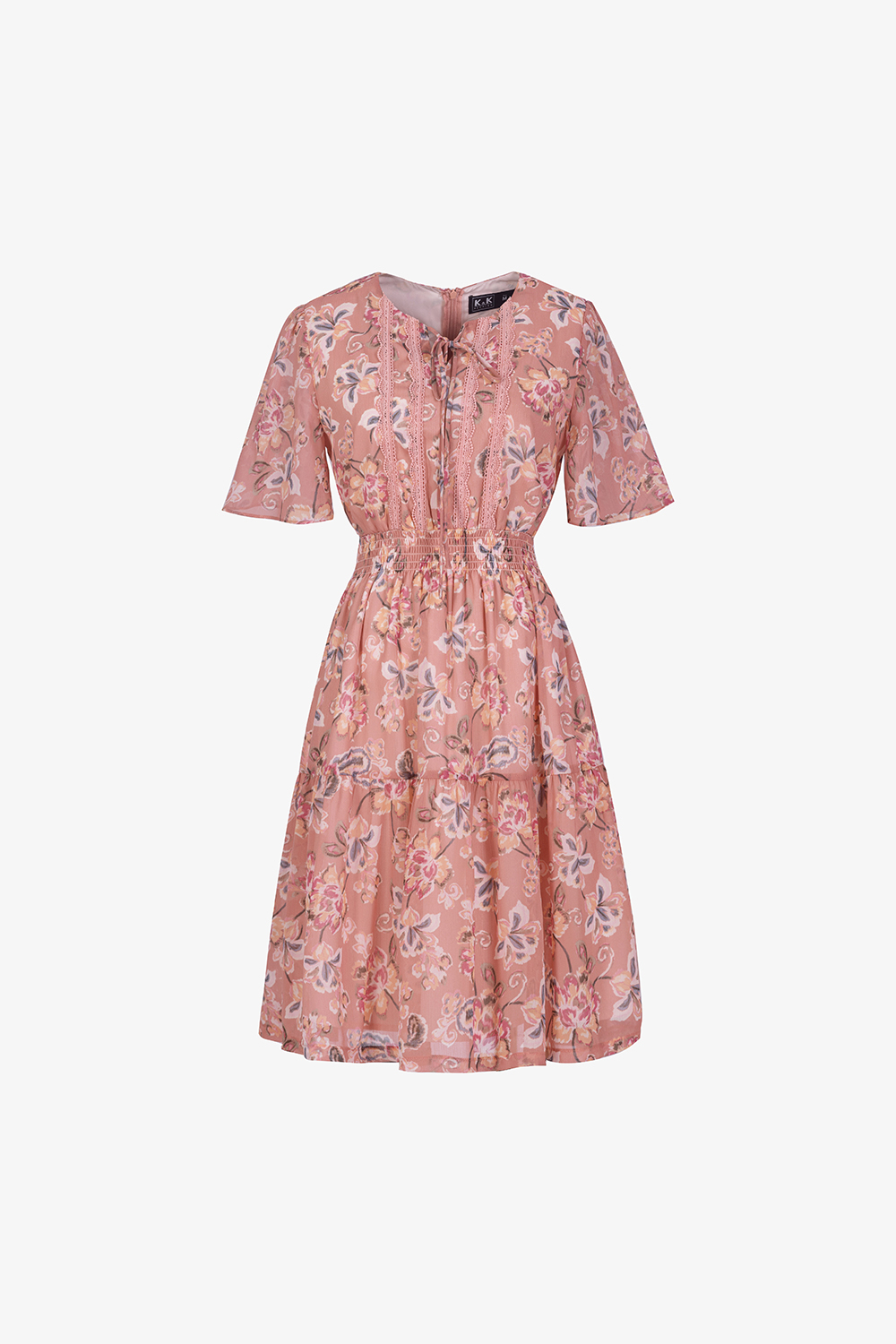 Đầm hoa xòe tay lửng eo bo chun