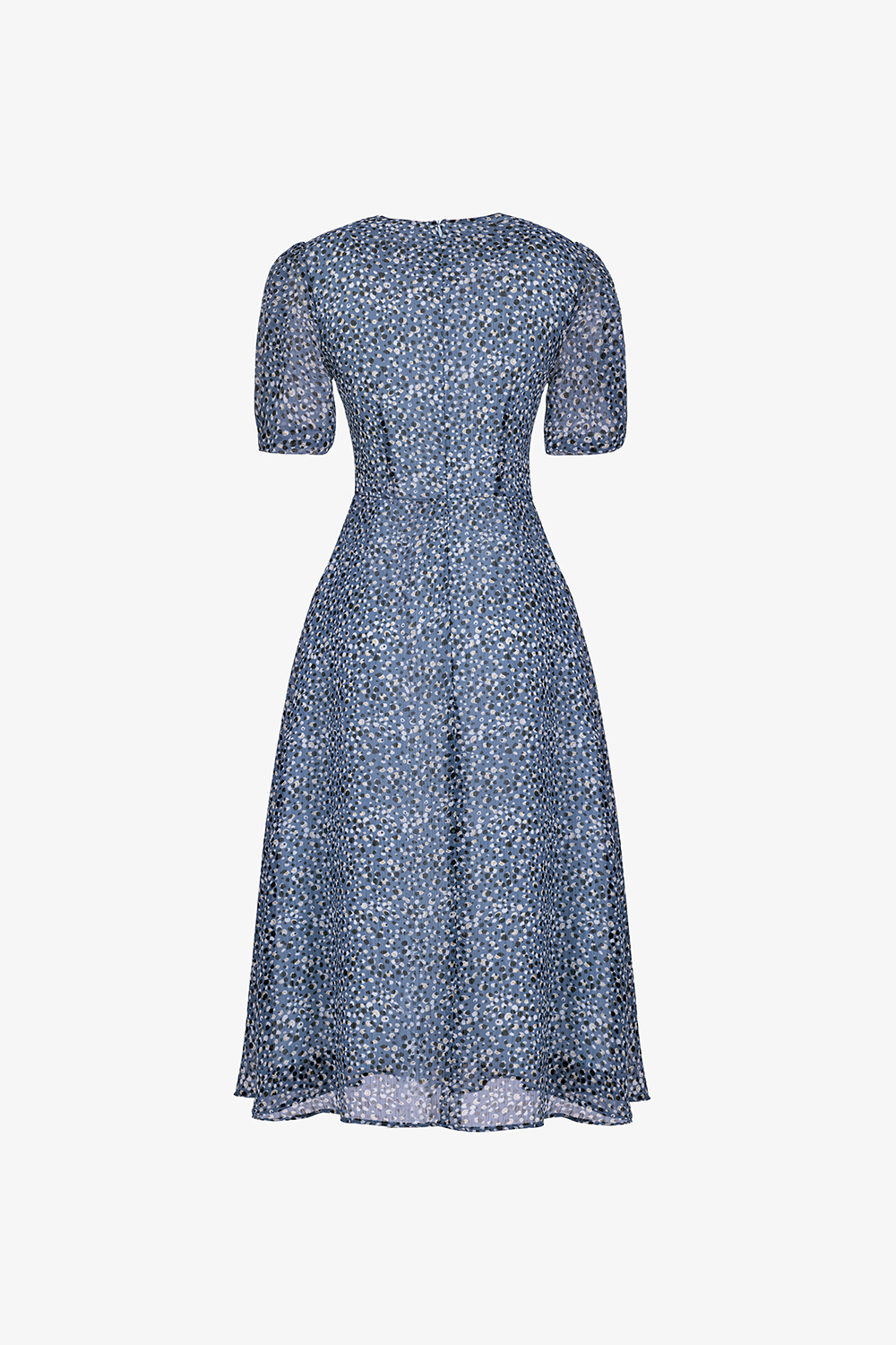 Đầm xòe họa tiết chấm bi cổ phối nơ