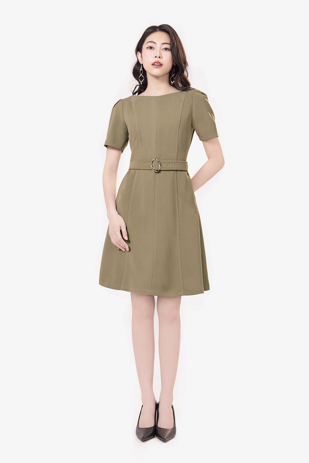 Đầm chữ A công sở kèm thắt đai eo
