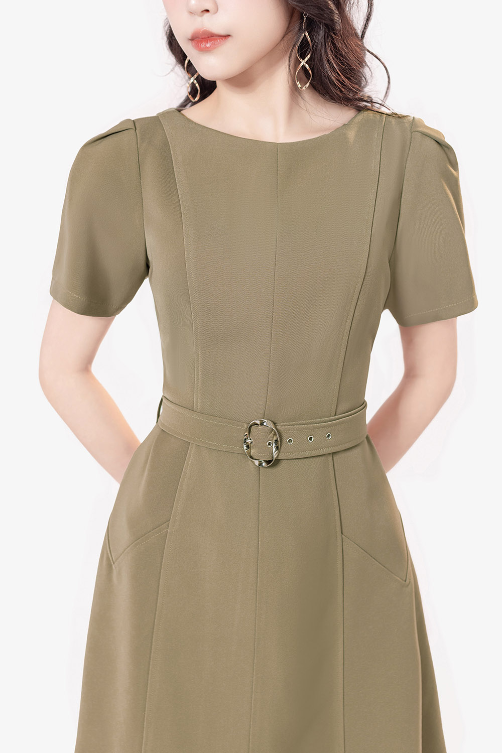 Đầm chữ A công sở kèm thắt đai eo