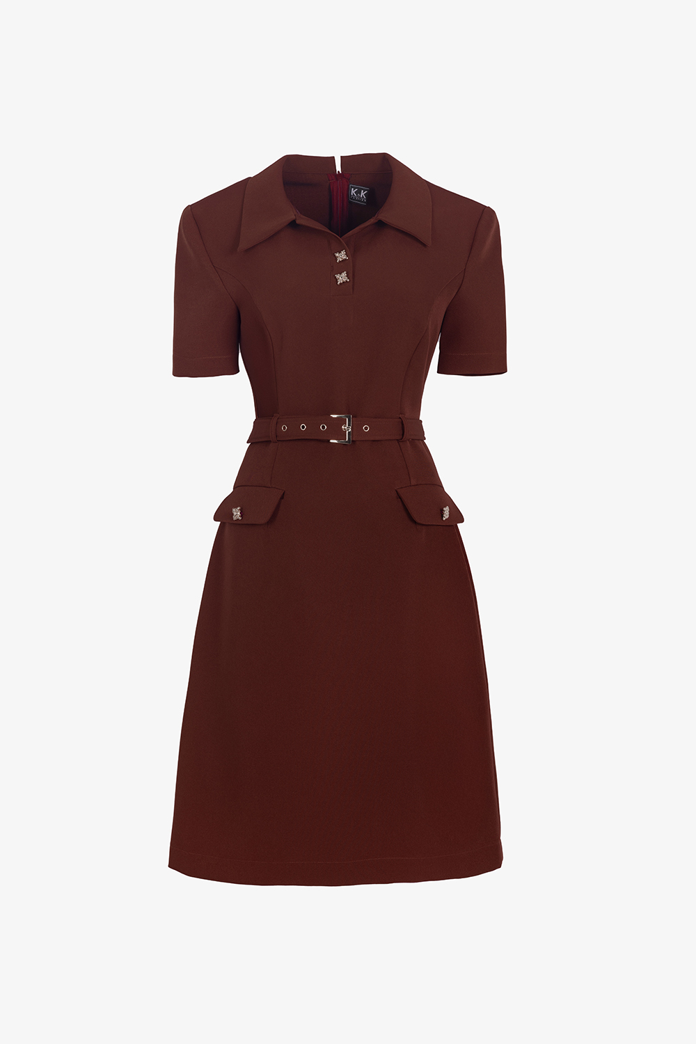 Đầm đỏ dáng chữ A kèm thắt lưng