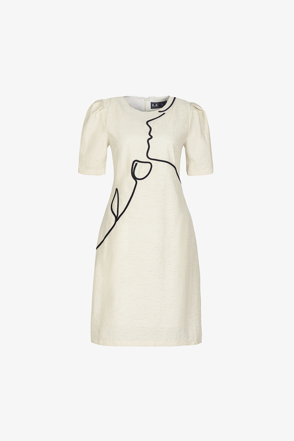 Đầm trắng suông chữ A công sở đính hoa đen