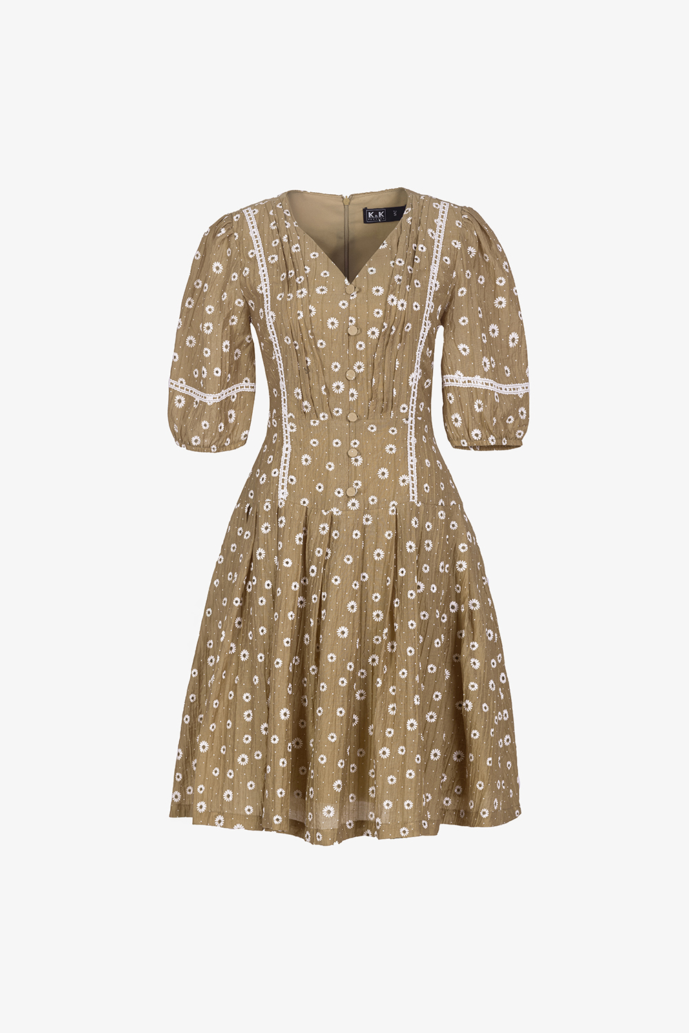 Đầm xòe hoa nhí viền đăng ten