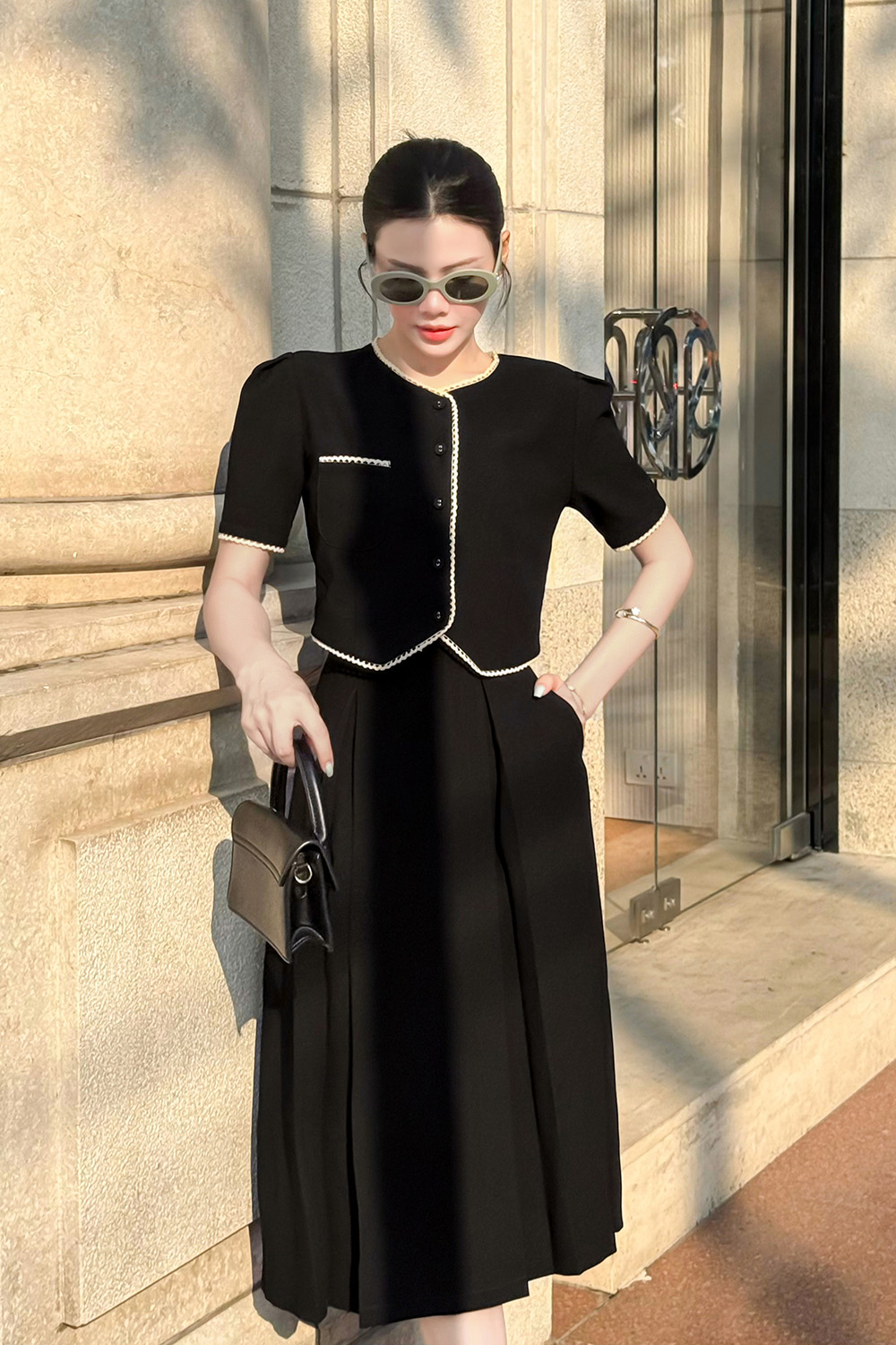 Chân váy đen công sở dáng dài