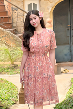 Đầm hoa xòe tay lửng eo bo chun