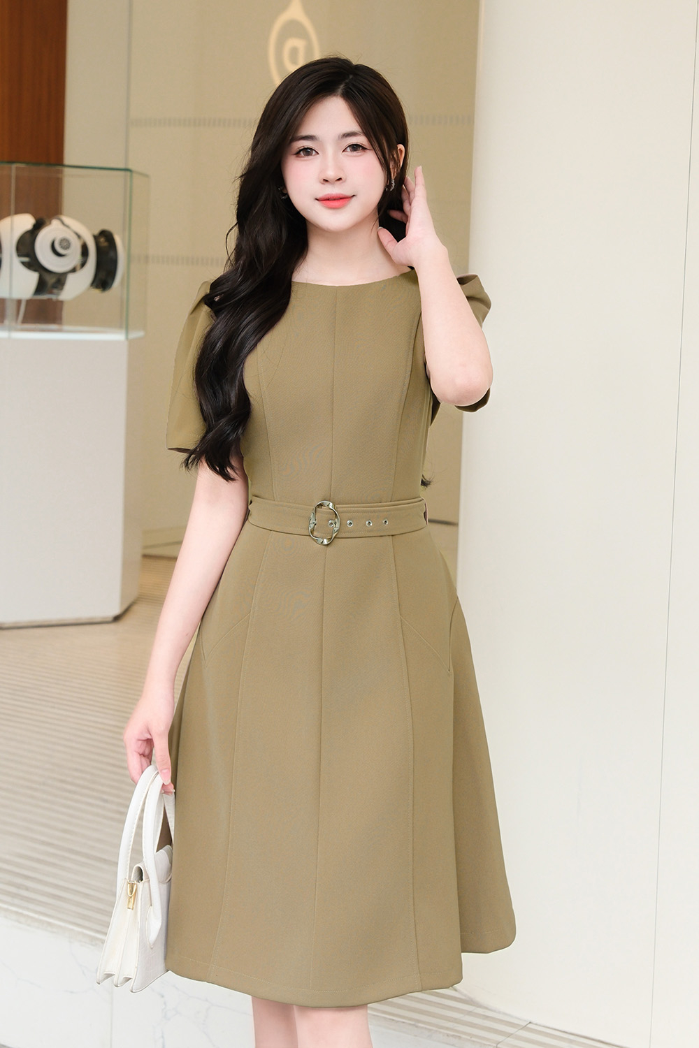 Đầm chữ A công sở kèm thắt đai eo