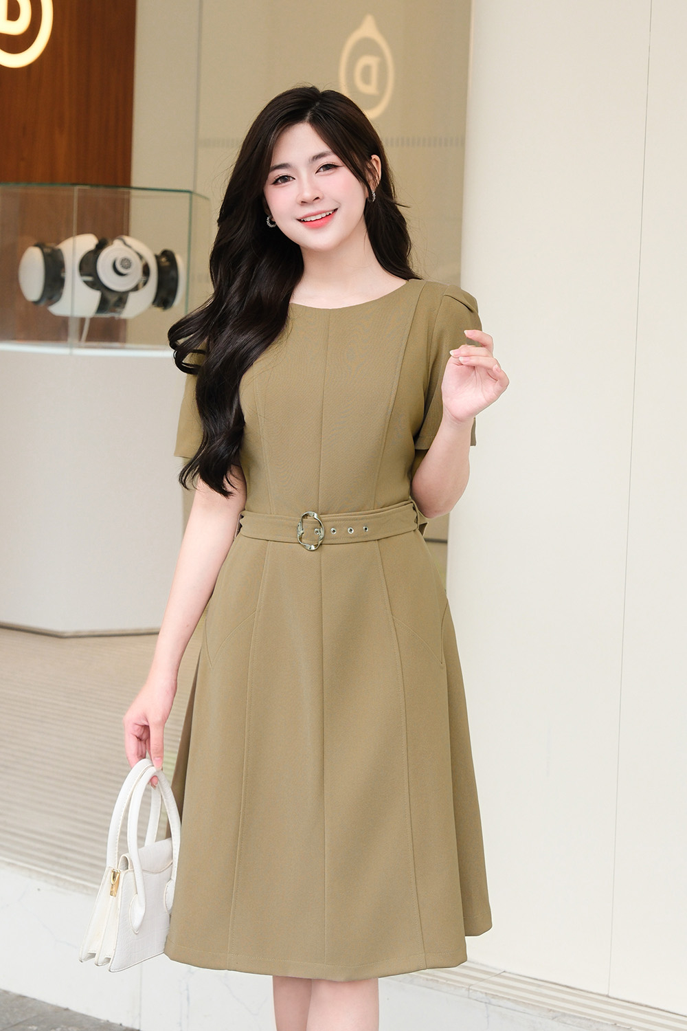 Đầm chữ A công sở kèm thắt đai eo