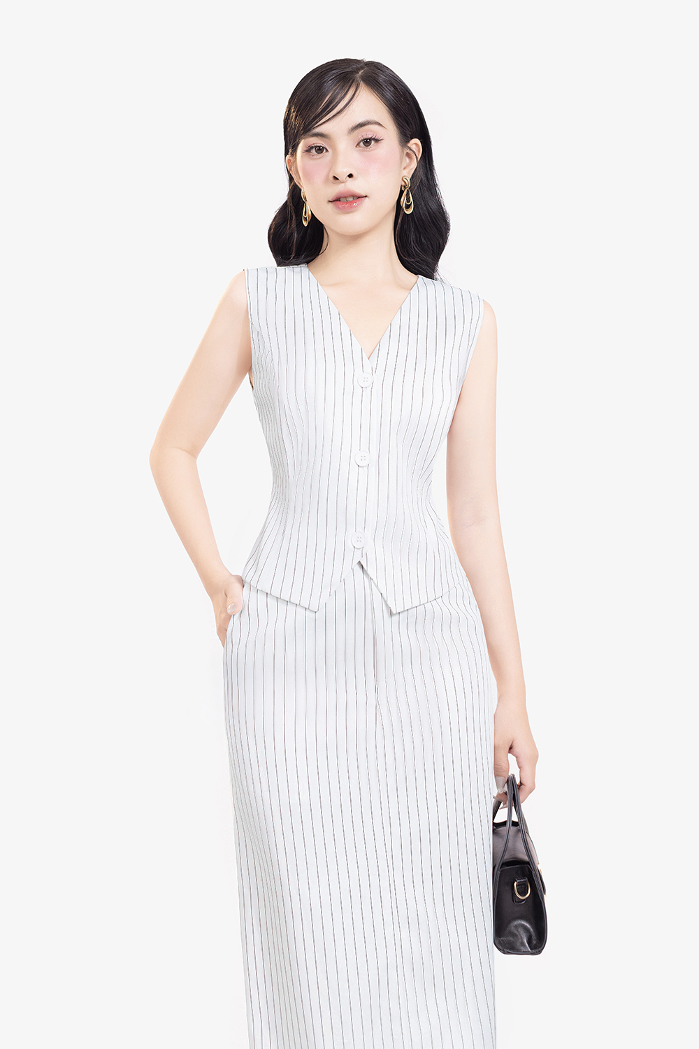 Áo kiểu công sở gile kẻ sọc