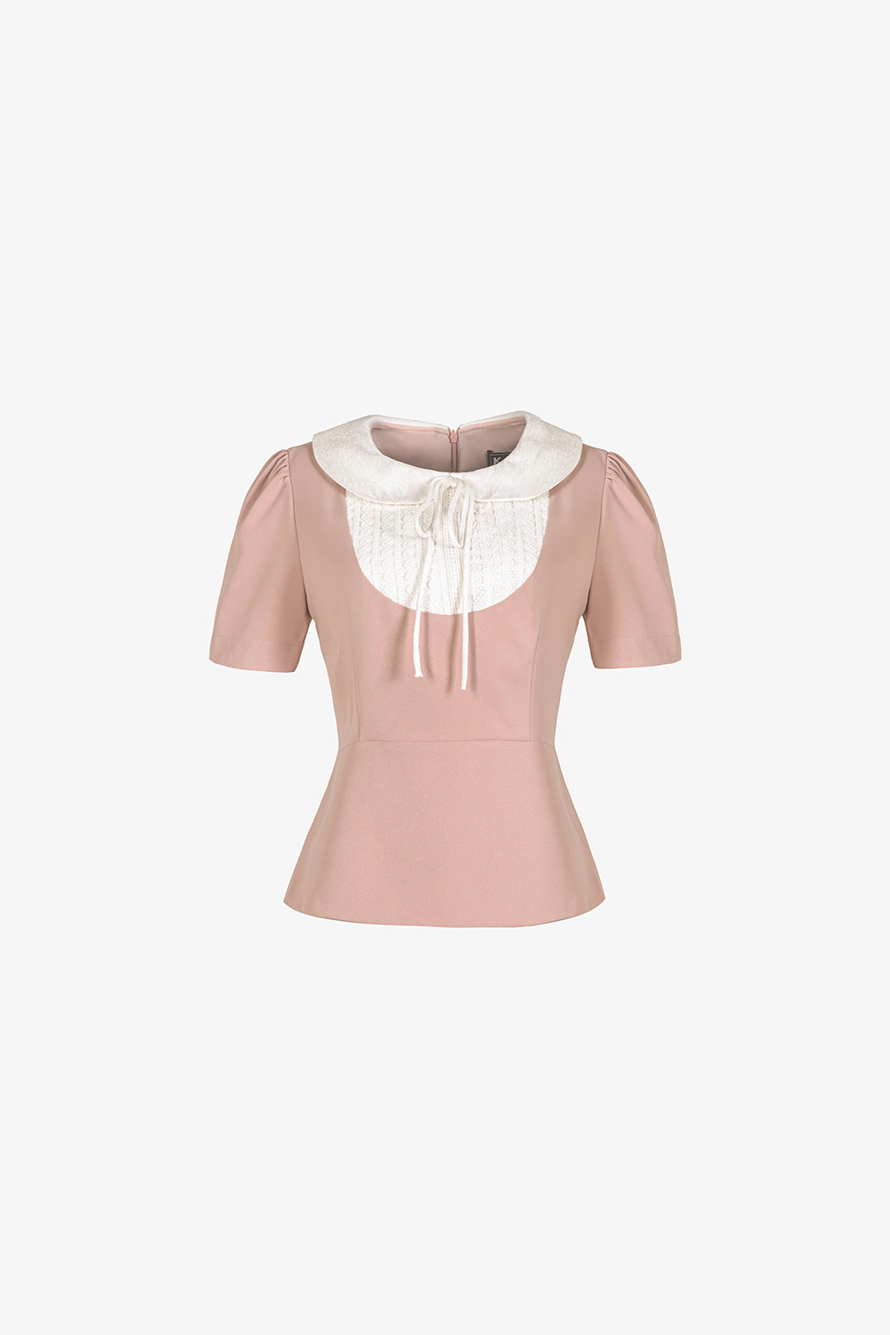 Áo kiểu nữ màu hồng phối cổ sen trắng