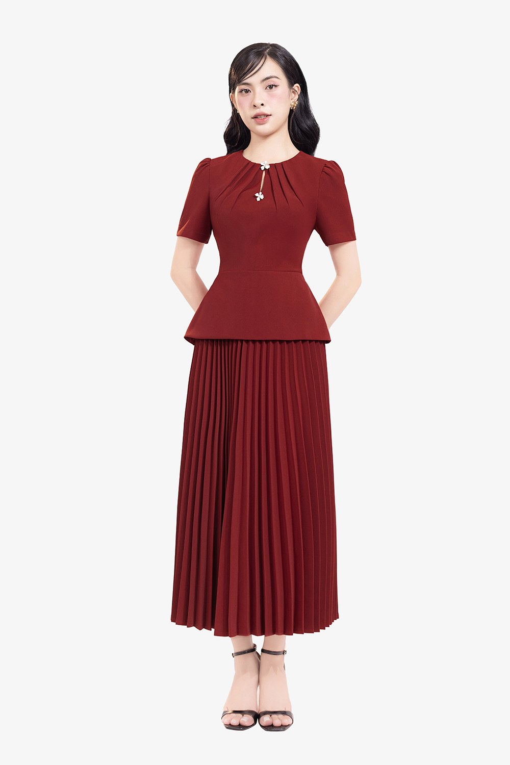 Áo kiểu peplum công sở màu đỏ