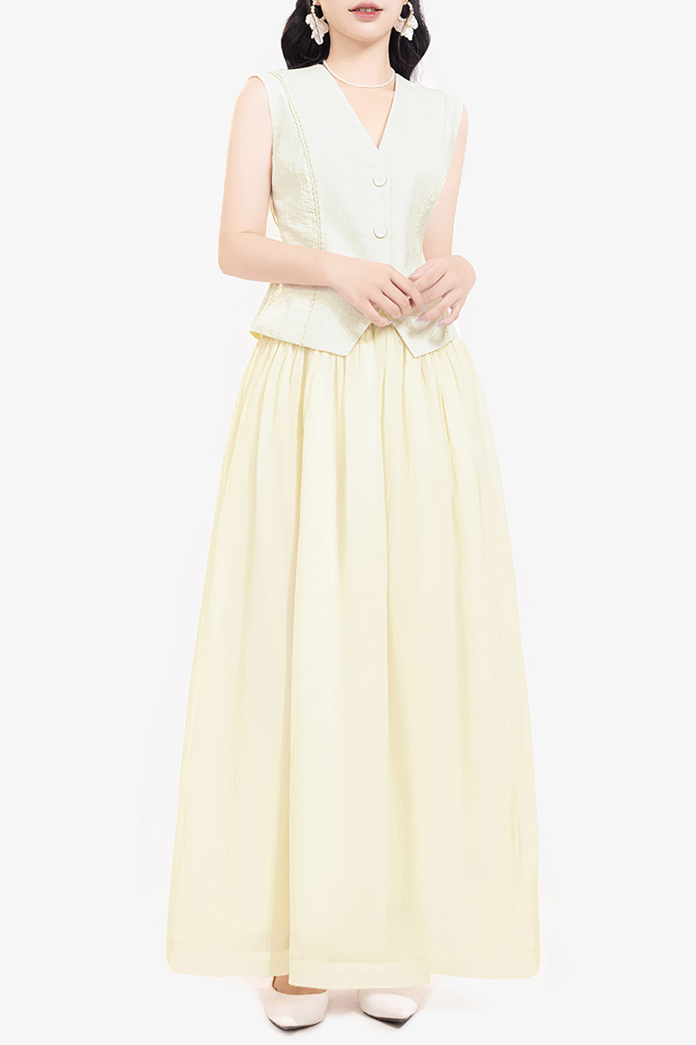 Chân váy nữ dáng xòe dài qua gối