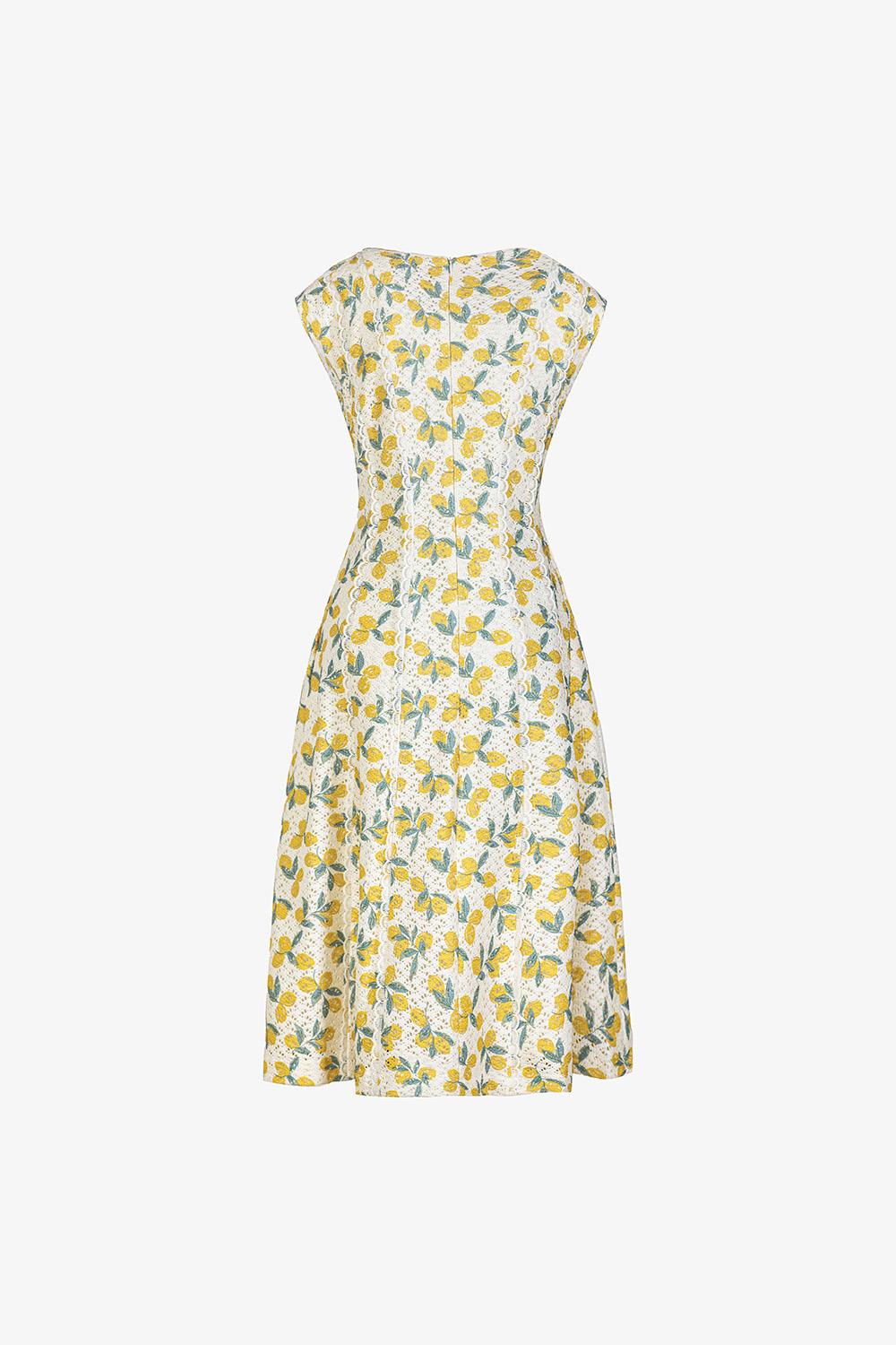 Đầm xòe chữ A màu trắng họa tiết vàng