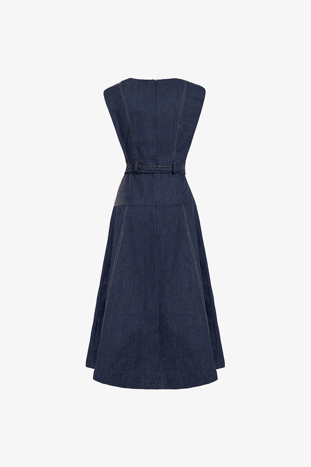 Đầm denim dáng chữ A phối thắt eo