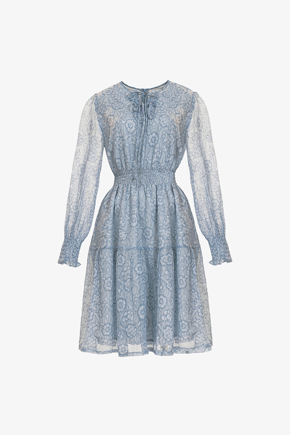 Đầm xòe tay dài họa tiết hoa