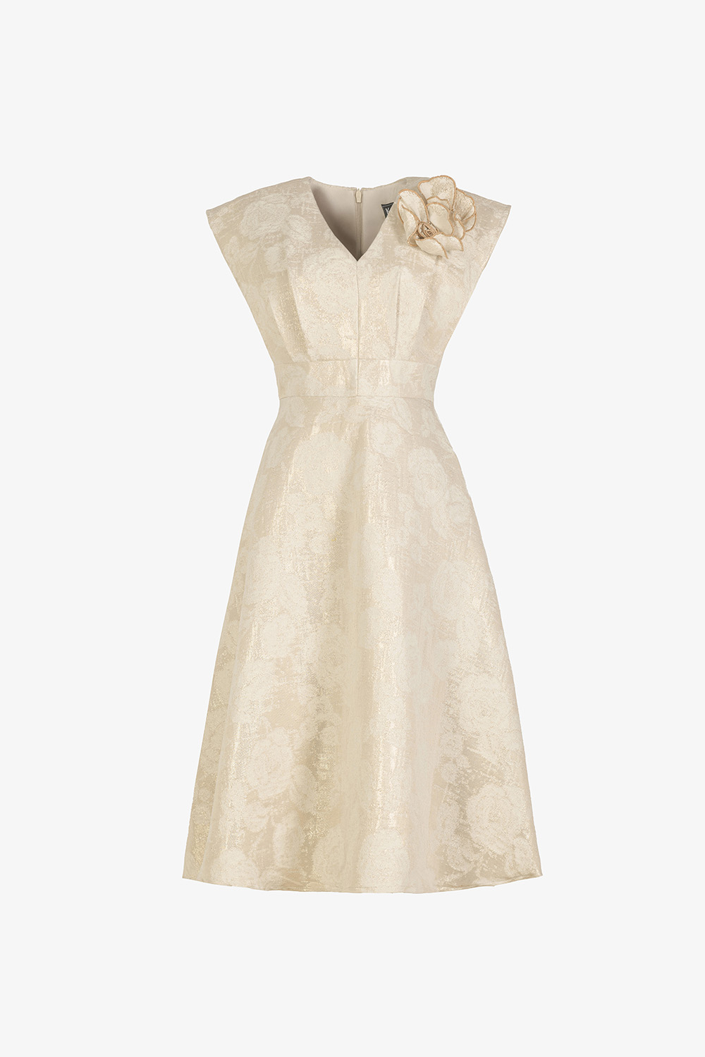 Đầm xòe tafta dự tiệc nhấn eo cao đính hoa