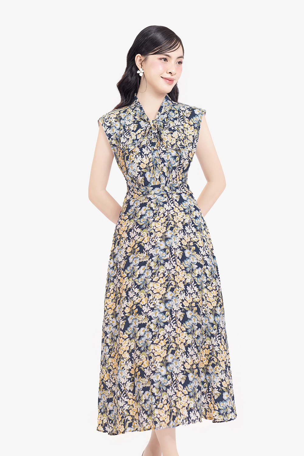 Đầm hoa nhí nhiều màu dáng xòe dài