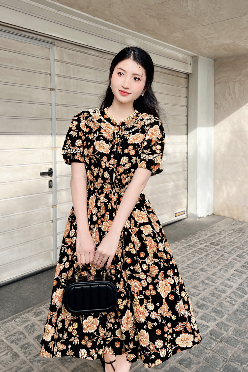 Đầm họa tiết hoa dáng xòe xếp ly KK175-26