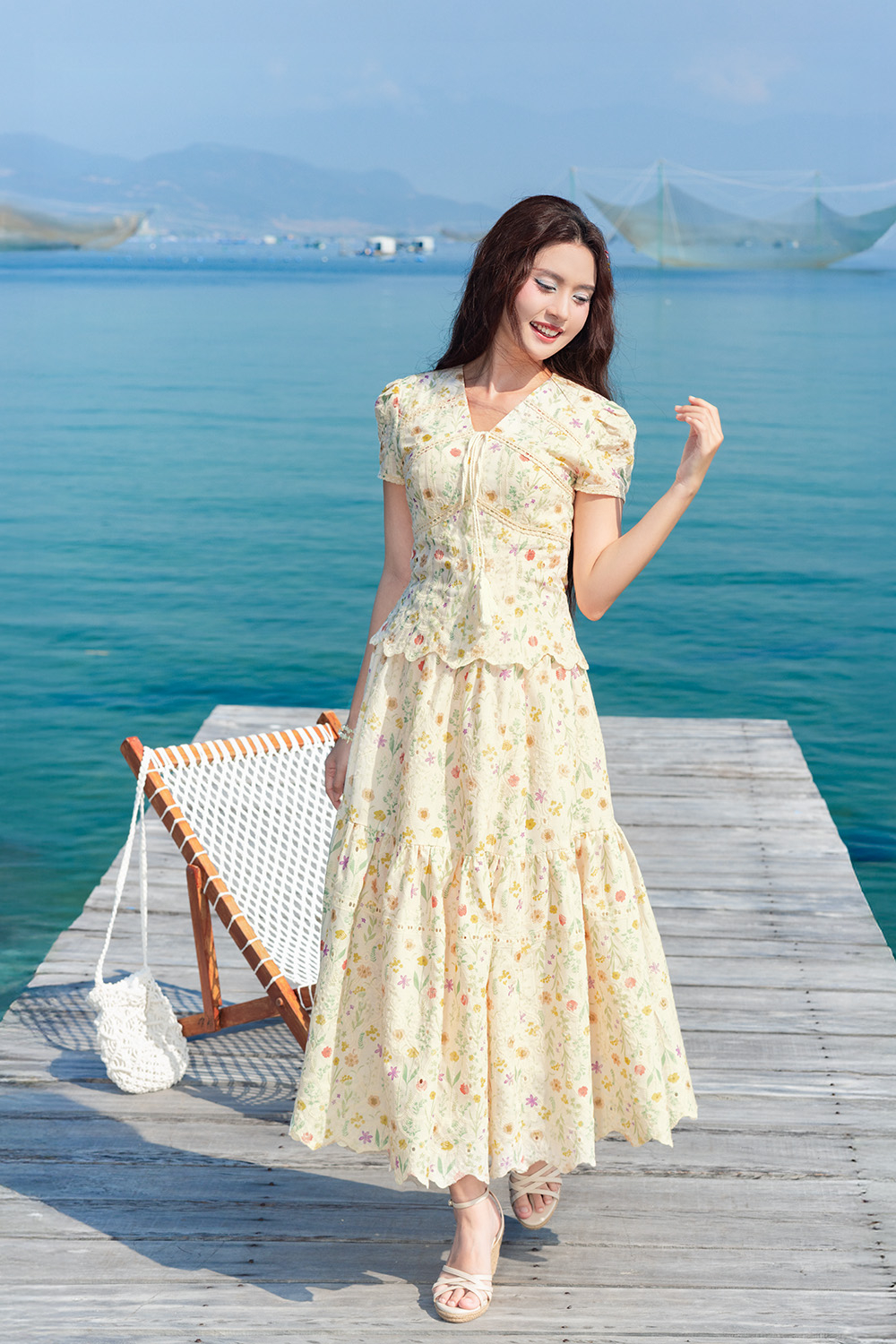 Chân váy xòe hoa nhí dáng dài CV09-31