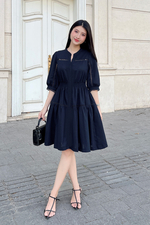 Đầm xòe viền đăng ten eo bo chun