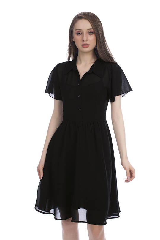 Đầm xòe tay ngắn cổ sơ mi KK94-20