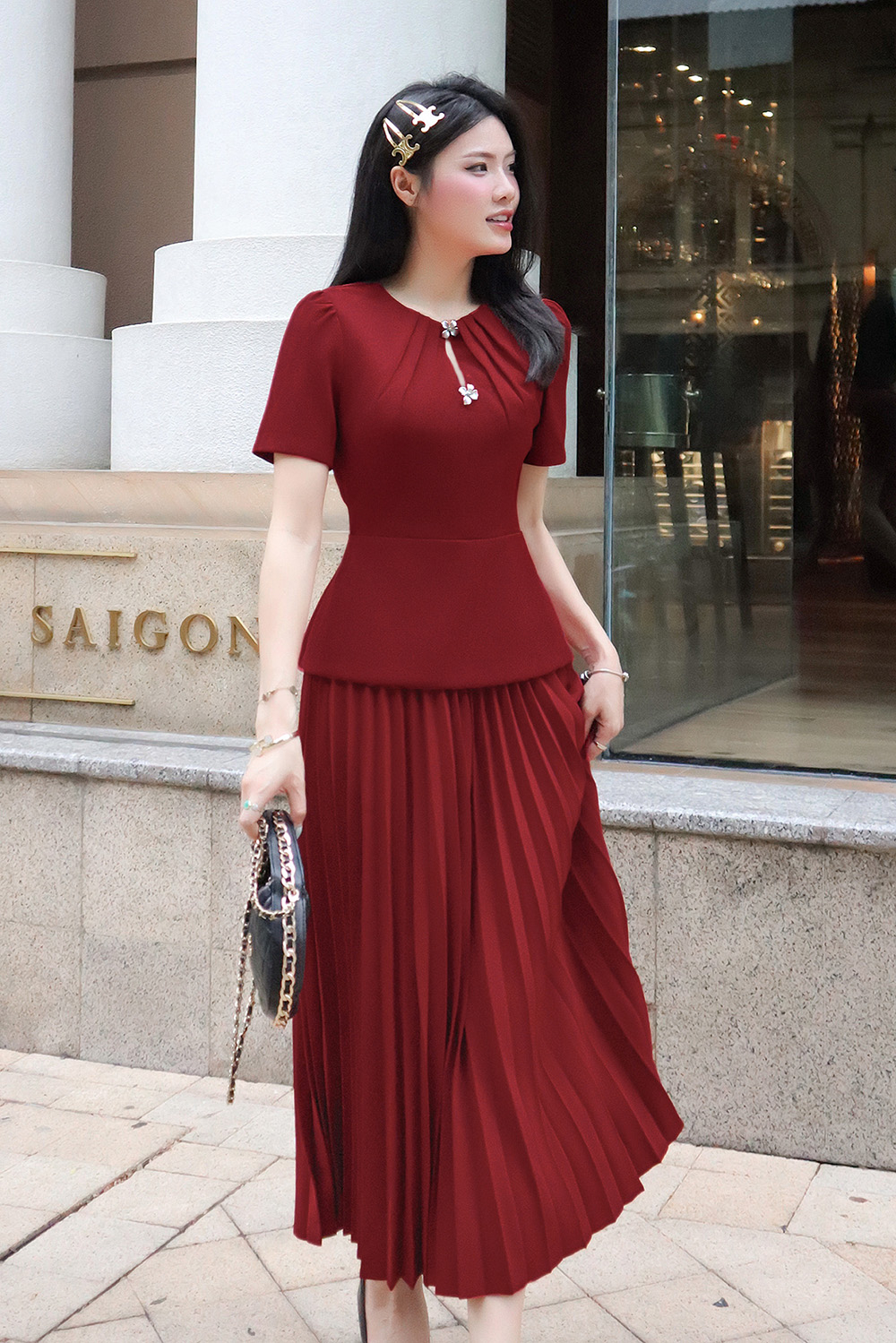 Áo kiểu peplum công sở màu đỏ