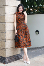 Đầm xòe hoa dáng dài cổ sơ mi