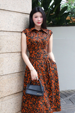 Đầm xòe hoa dáng dài cổ sơ mi