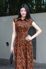 Đầm xòe hoa dáng dài cổ sơ mi