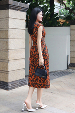 Đầm xòe hoa dáng dài cổ sơ mi