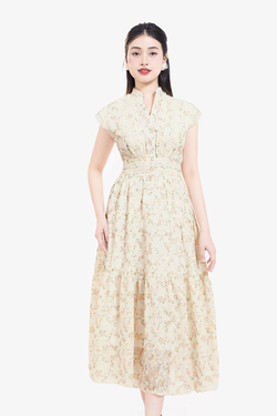 Đầm xô ren thêu dáng dài hoa cam