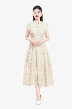 Đầm xô ren thêu dáng dài hoa cam