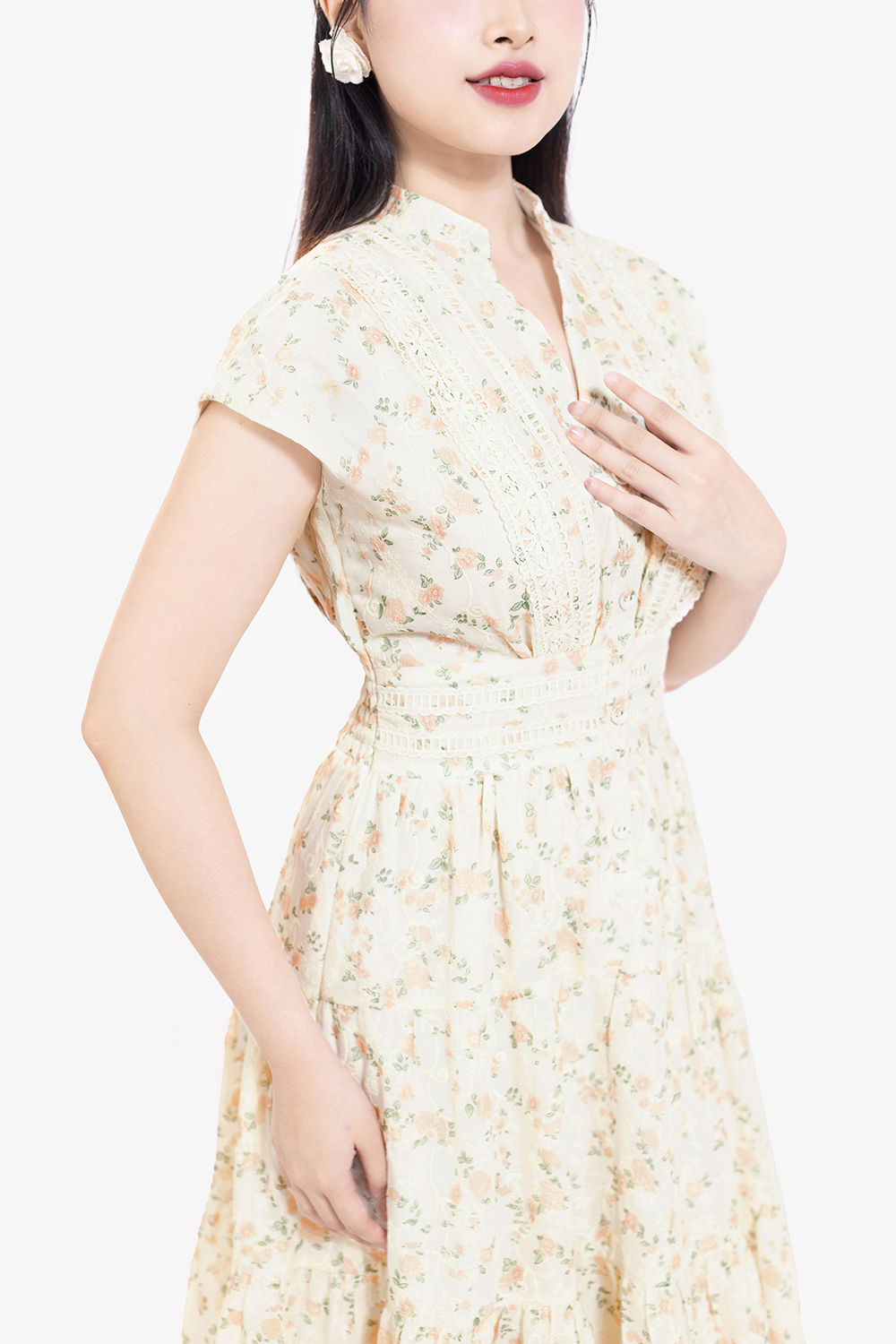 Đầm xô ren thêu dáng dài hoa cam