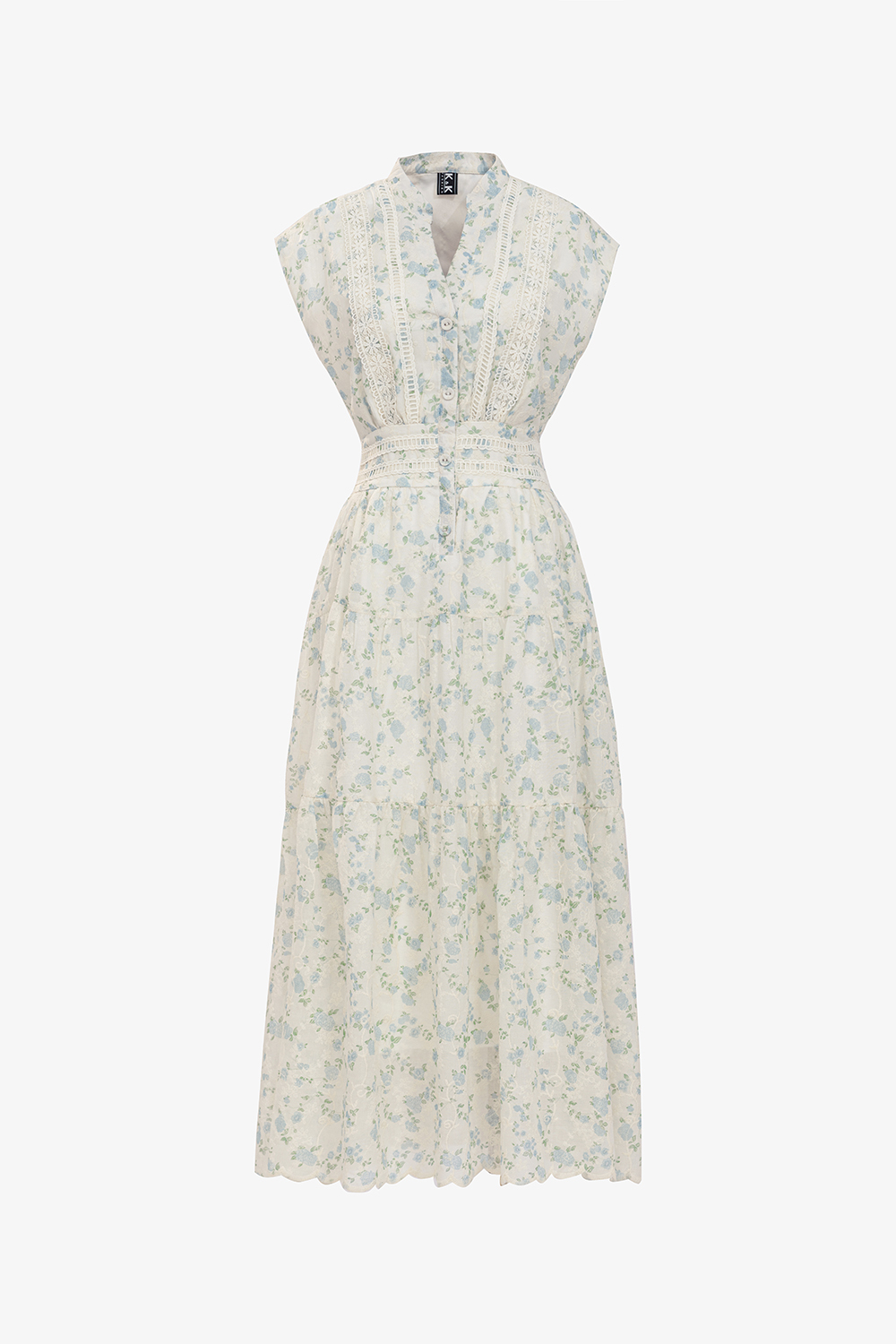 Đầm xô ren thêu dáng dài hoa xanh