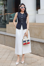 Quần suông trắng linen ống rộng dáng lửng