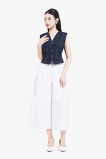 Áo gile denim nữ phối viền
