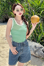 Áo len dệt kim ba lỗ sọc xanh