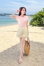 Áo len dệt kim tay hến màu hồng