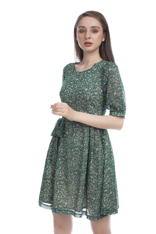 Đầm hoa xòe nhẹ phối nơ eo KK94-34