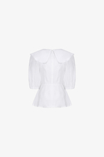 Áo trắng kiểu peplum cổ sen lớn
