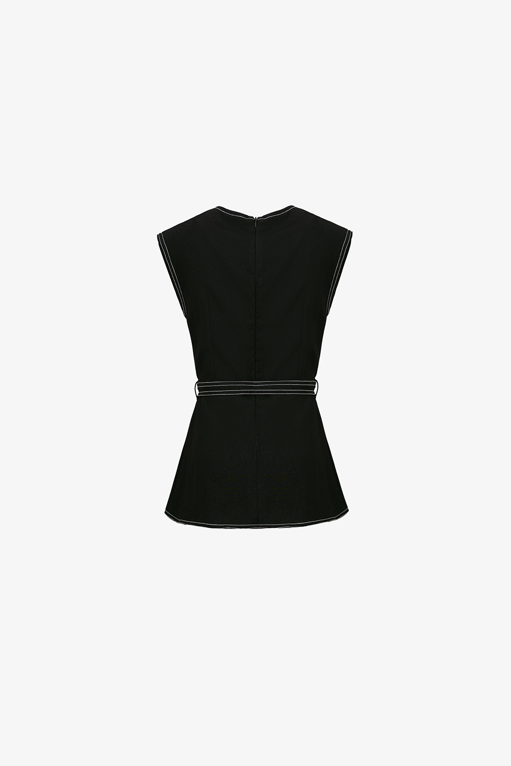 Áo đen peplum viền chỉ phối thắt lưng