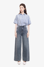 Áo sơ mi kẻ sọc dáng croptop