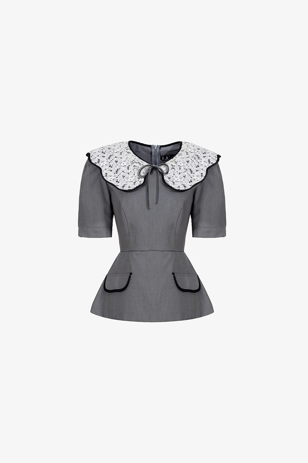 Áo peplum công sở nữ phối cổ ren trắng