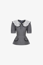Áo peplum công sở nữ phối cổ ren trắng